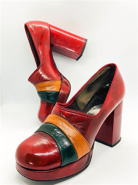 retro red heels|retro mule platform heels.